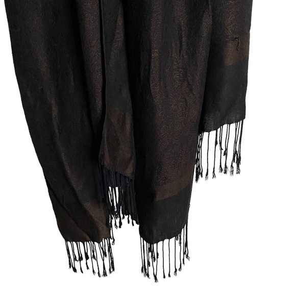 Brown Paisley Pashmina Fringed Scarf - Picture 3 of 8